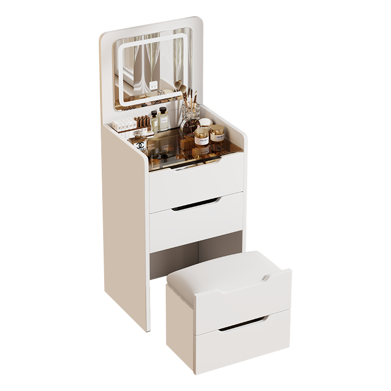 Walker Edison | Ensemble coiffeuse 3 en 1 blanc avec miroir rabattable et rangement