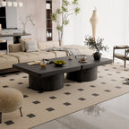 Table basse moderne en placage, 88 cm (34,6 po), piètement cylindrique cannelé carré