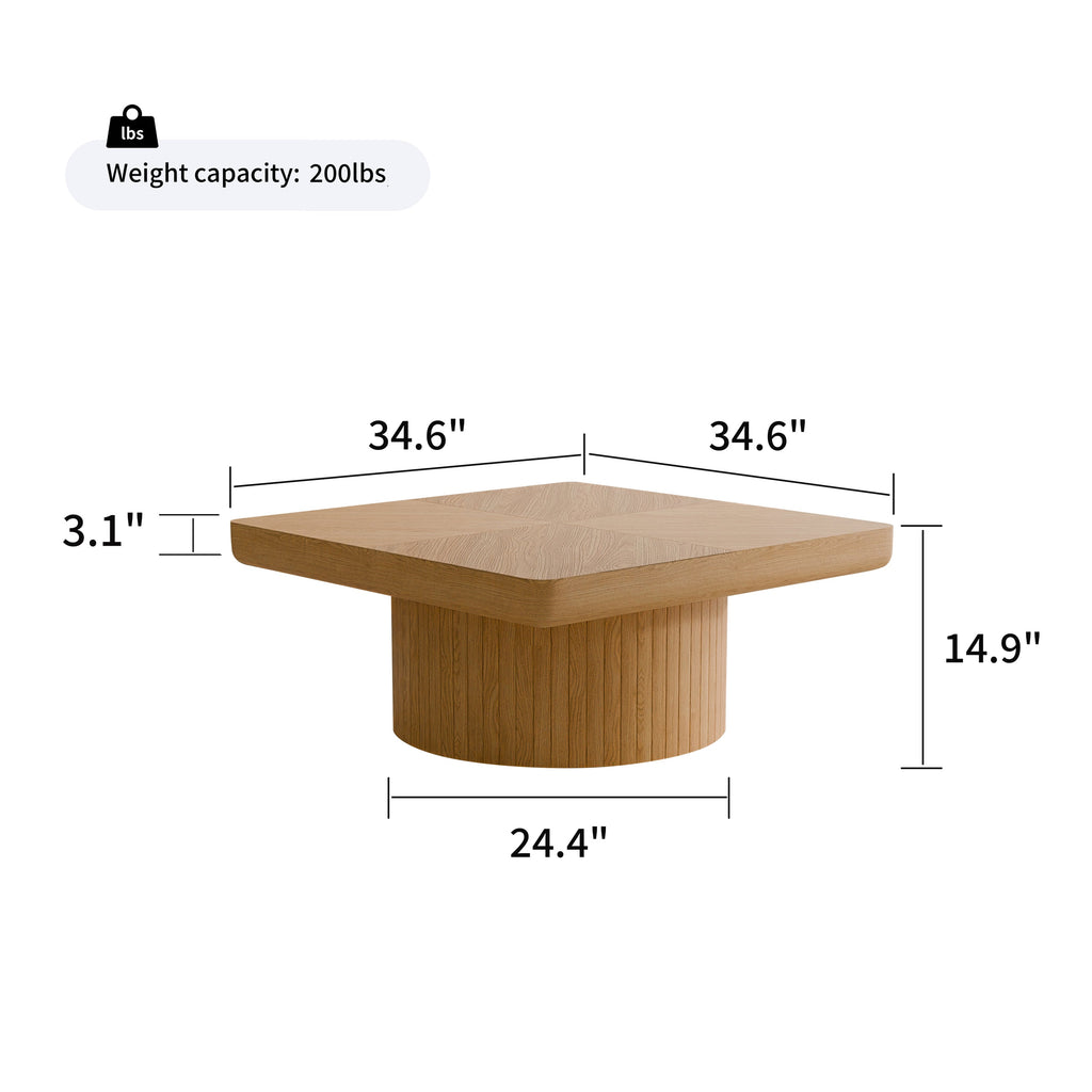 Table basse moderne en placage, 88 cm (34,6 po), piètement cylindrique cannelé carré