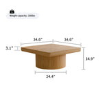 Table basse moderne en placage, 88 cm (34,6 po), piètement cylindrique cannelé carré