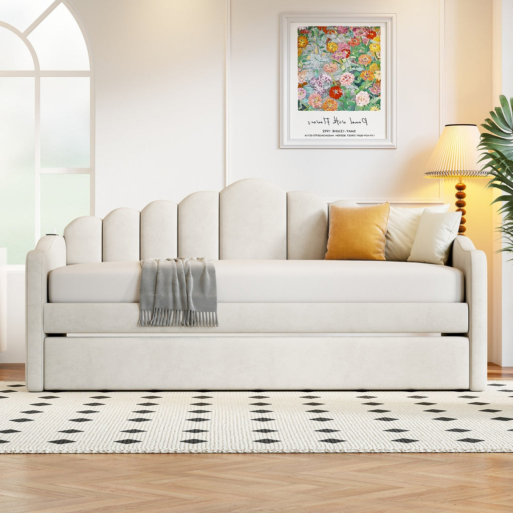 Walker Edison | Canapé-lit simple en velours avec lit gigogne et ports de chargement USB 