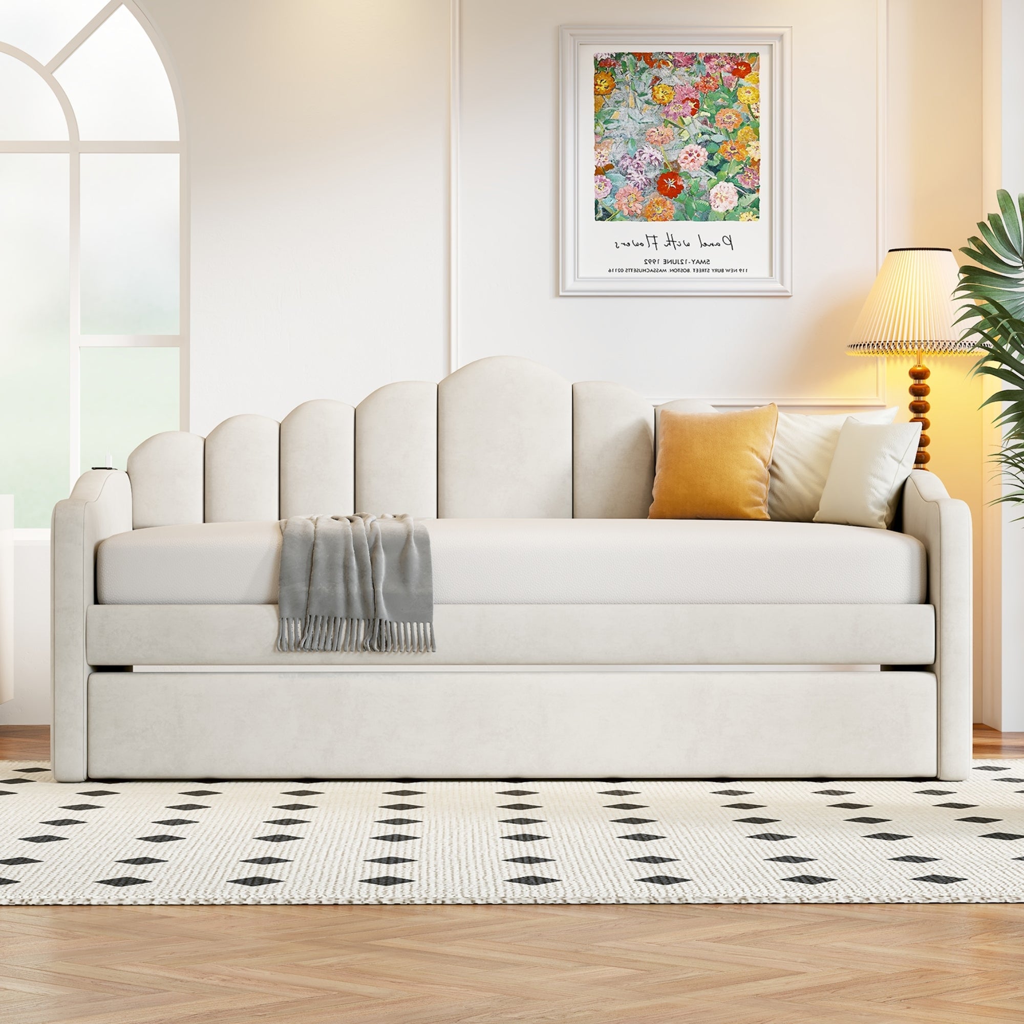 Walker Edison | Canapé-lit simple en velours avec lit gigogne et ports de chargement USB 