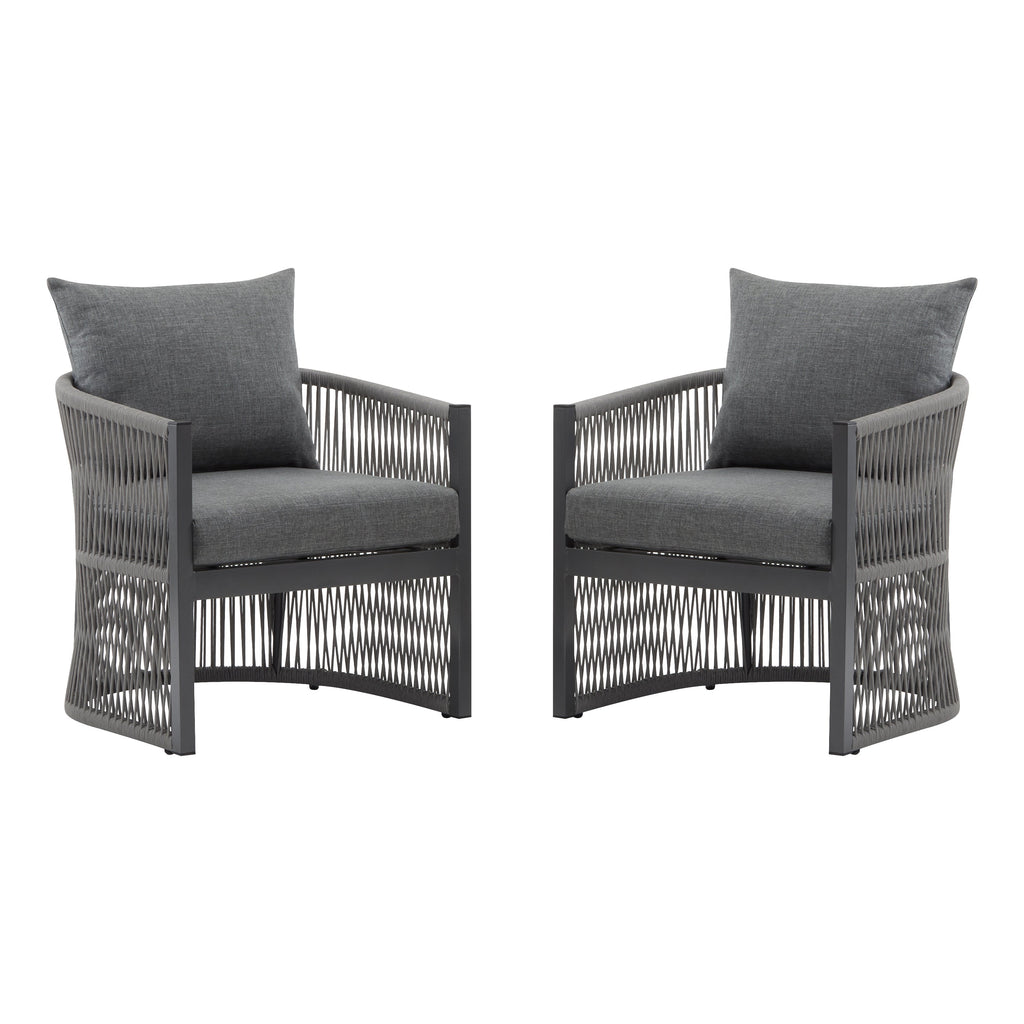Walker Edison | Ensemble de 2 chaises d'extérieur incurvées élégantes en corde tressée grise