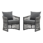 Walker Edison | Ensemble de 2 chaises d'extérieur incurvées élégantes en corde tressée grise