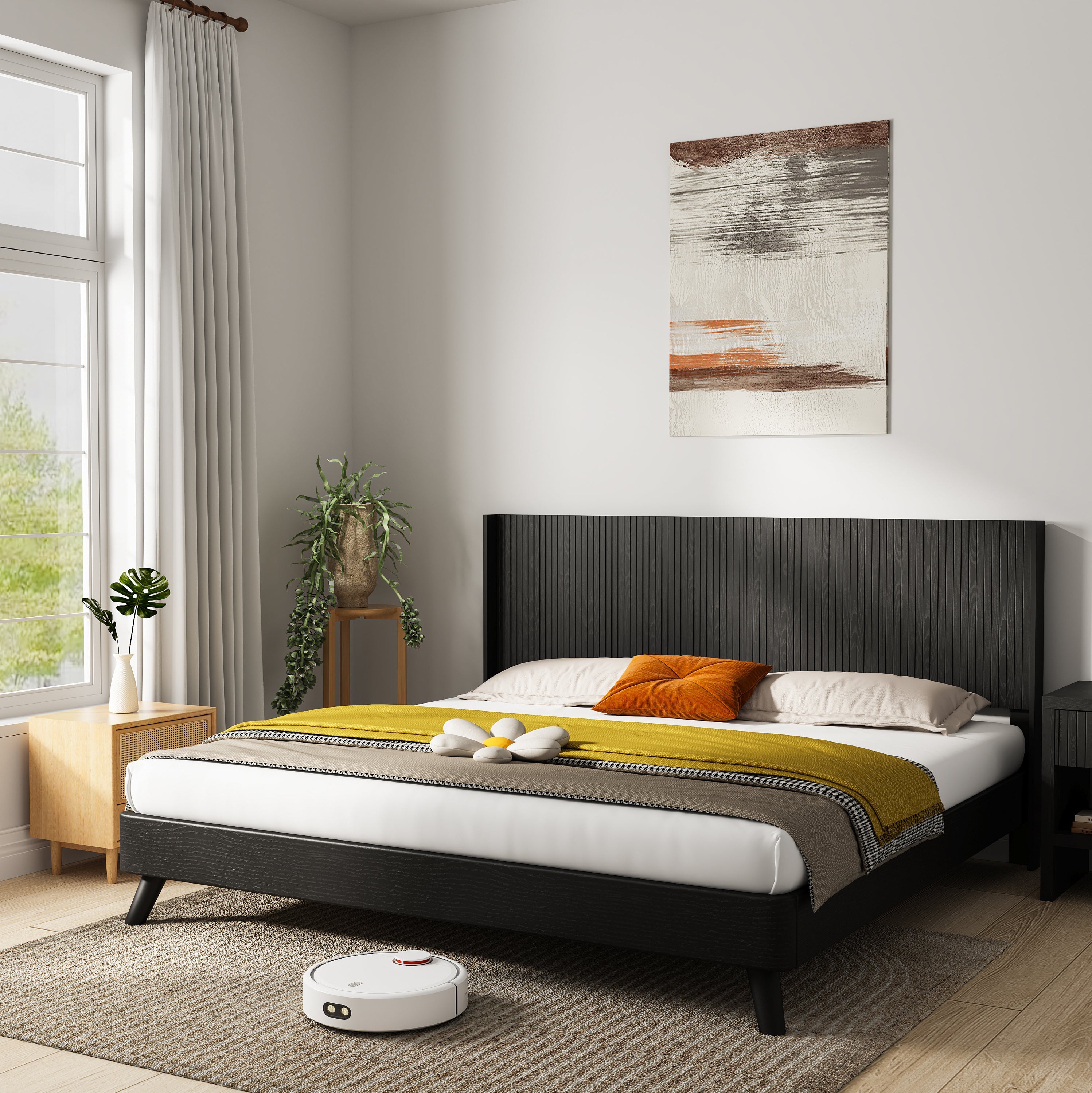 Walker Edison | Tête de lit King style ferme moderne, design cannelé 