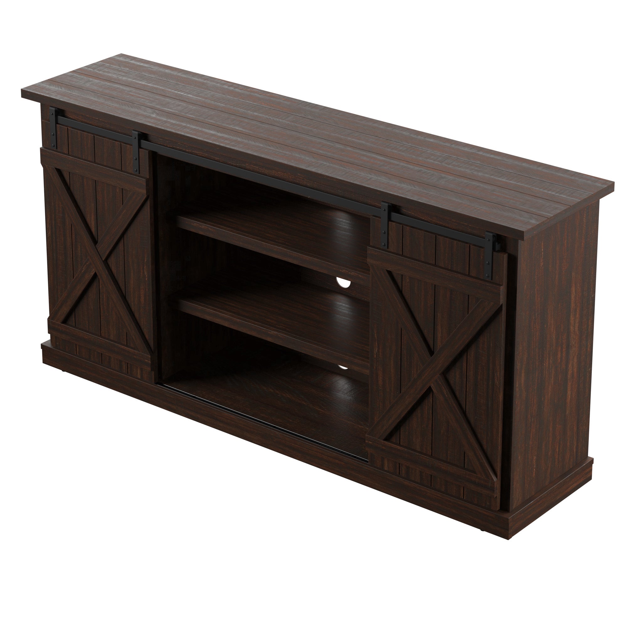 Meuble TV style ferme moderne avec portes coulissantes de style grange pour téléviseurs jusqu'à 70 pouces