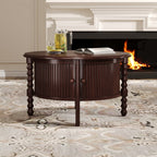 Table basse ronde de style traditionnel de 77 cm avec porte coulissante de rangement