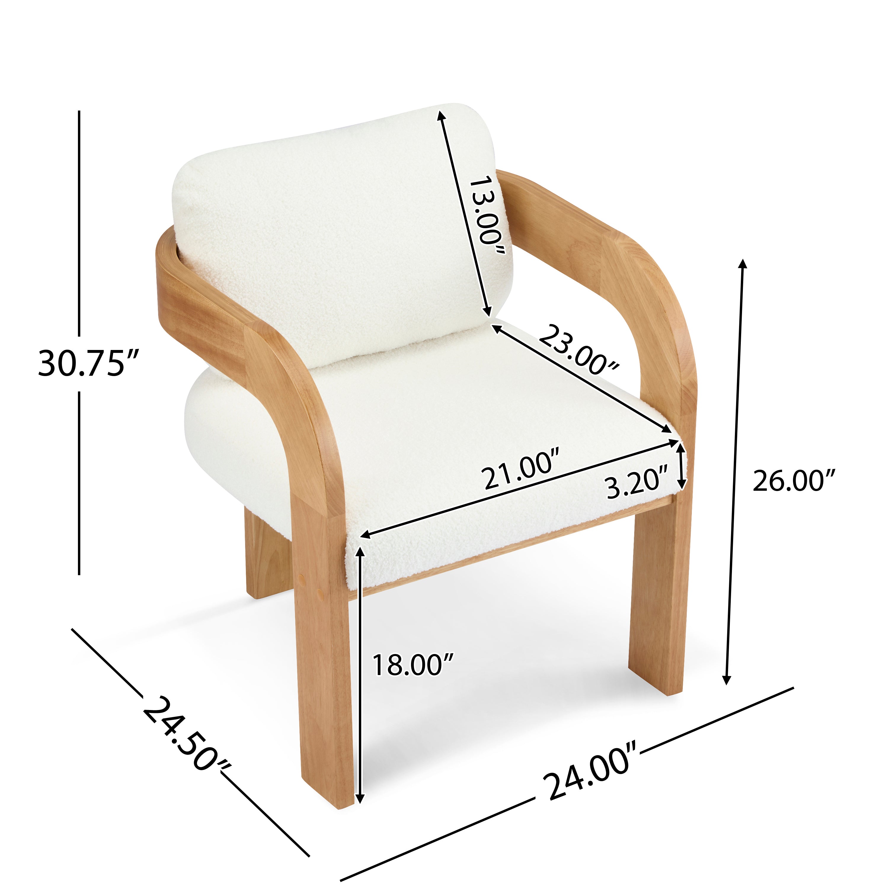 Lot de 2 chaises de salle à manger blanches bouclées avec dossier coussin et structure en bois massif