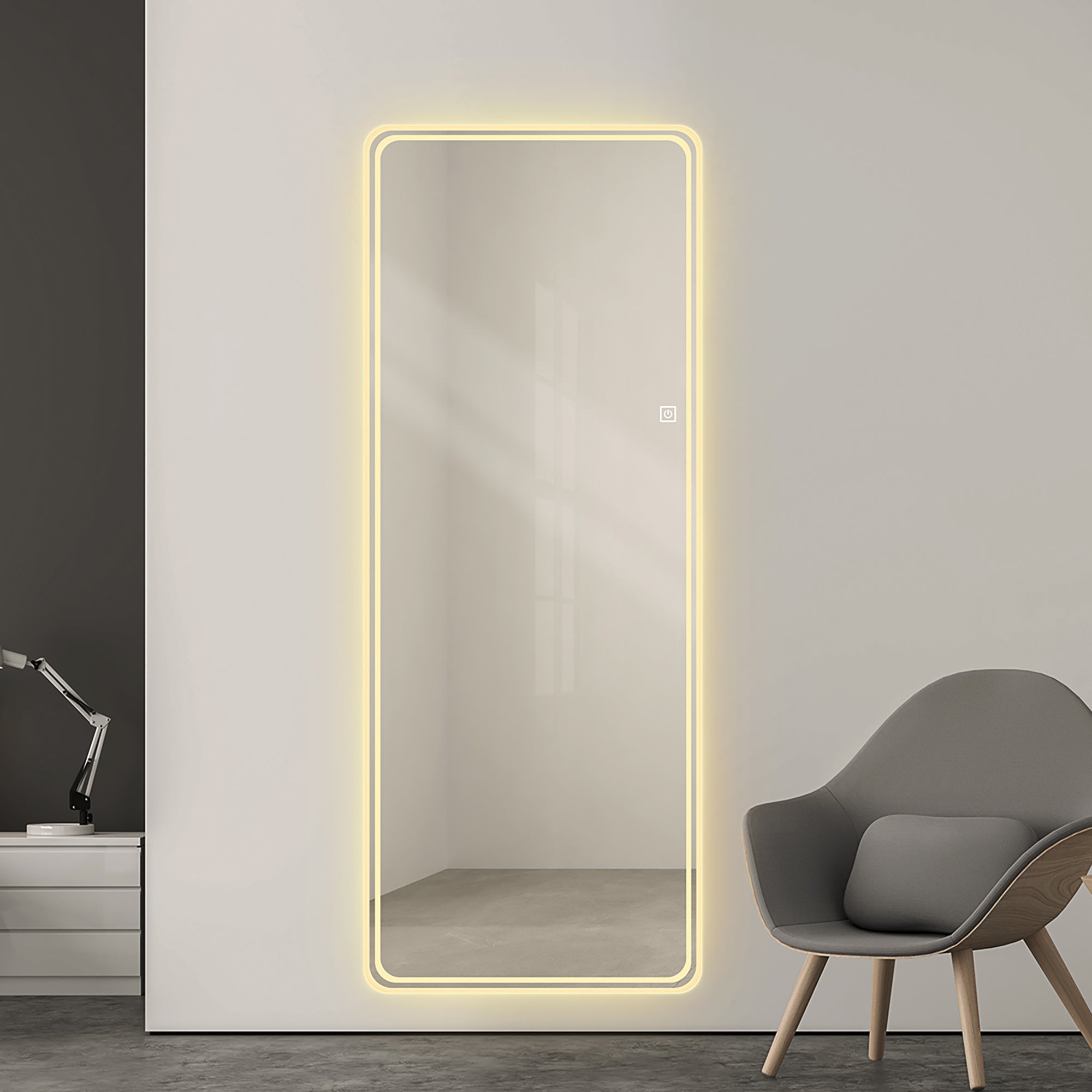 Walker Edison | Miroir sur pied pleine longueur avec éclairage LED 64 x 21 pouces 