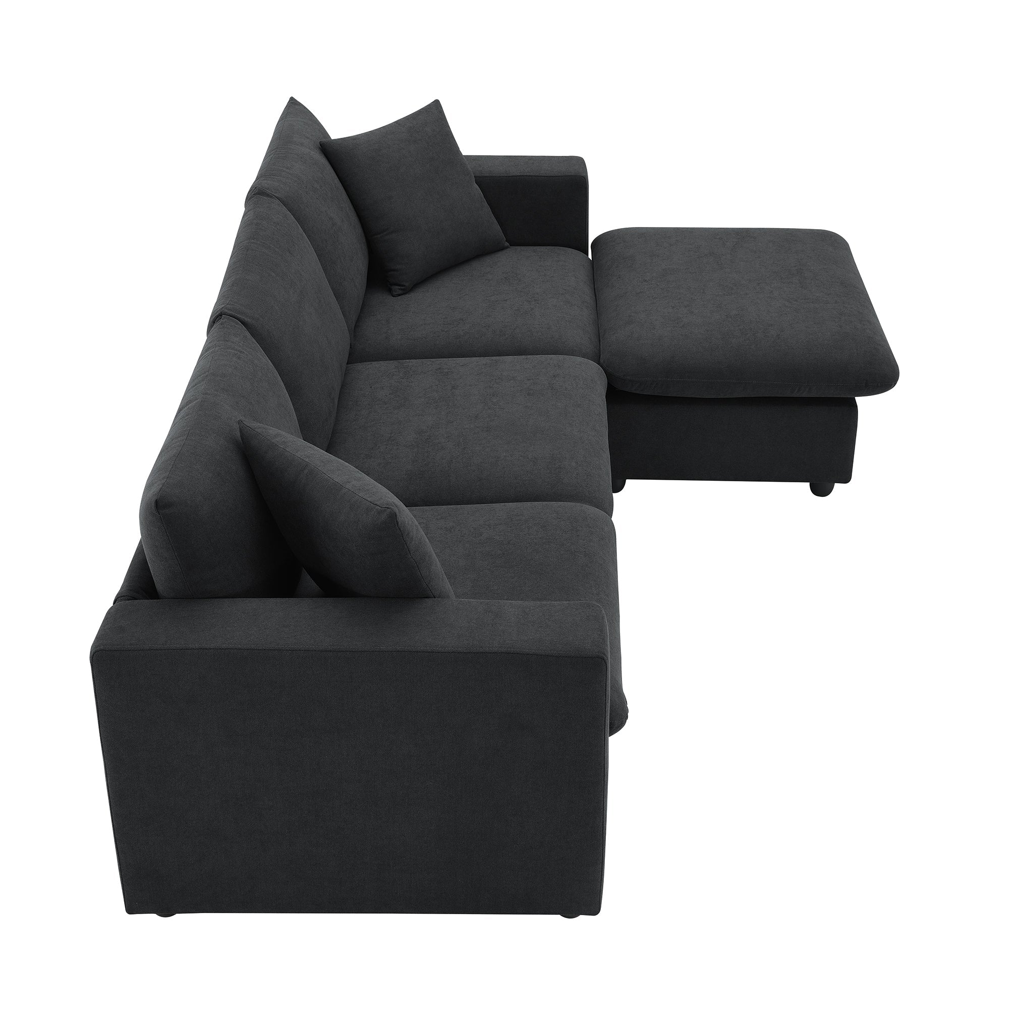 Walker Edison | Canapé d'angle moderne en chenille noire avec pouf