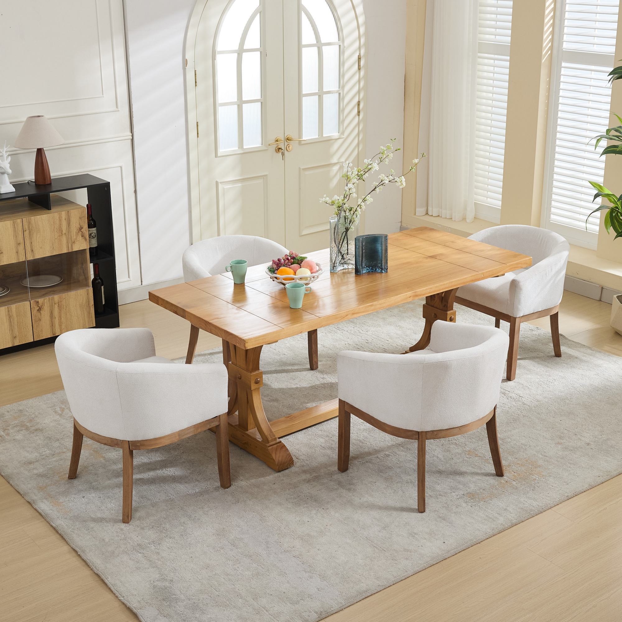 Chaises de salle à manger cylindriques rembourrées en lin, style moderne du milieu du siècle 