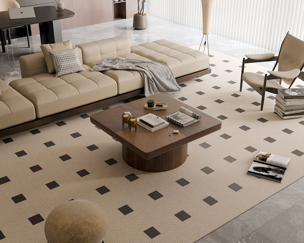 Table basse moderne en placage, 88 cm (34,6 po), piètement cylindrique cannelé carré