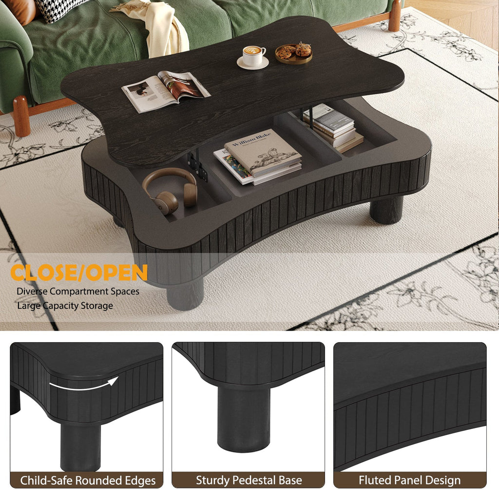 Walker Edison | Table basse et bureau relevables au design incurvé noir cannelé 