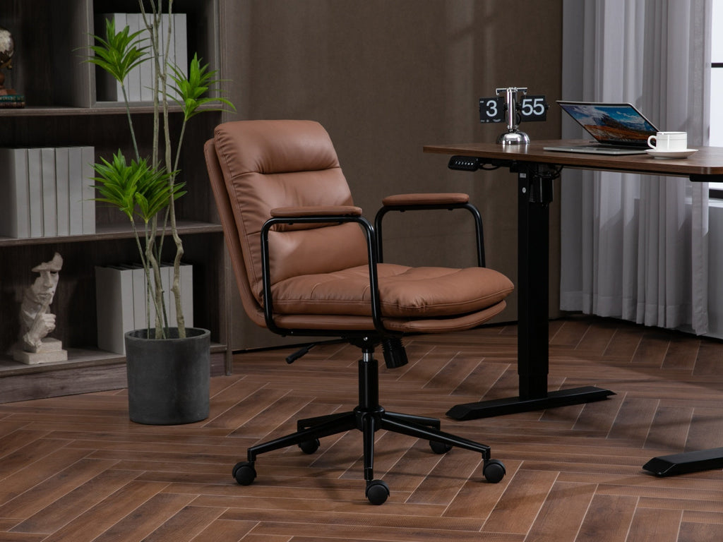 Walker Edison | Chaise de bureau pivotante ergonomique en similicuir marron 