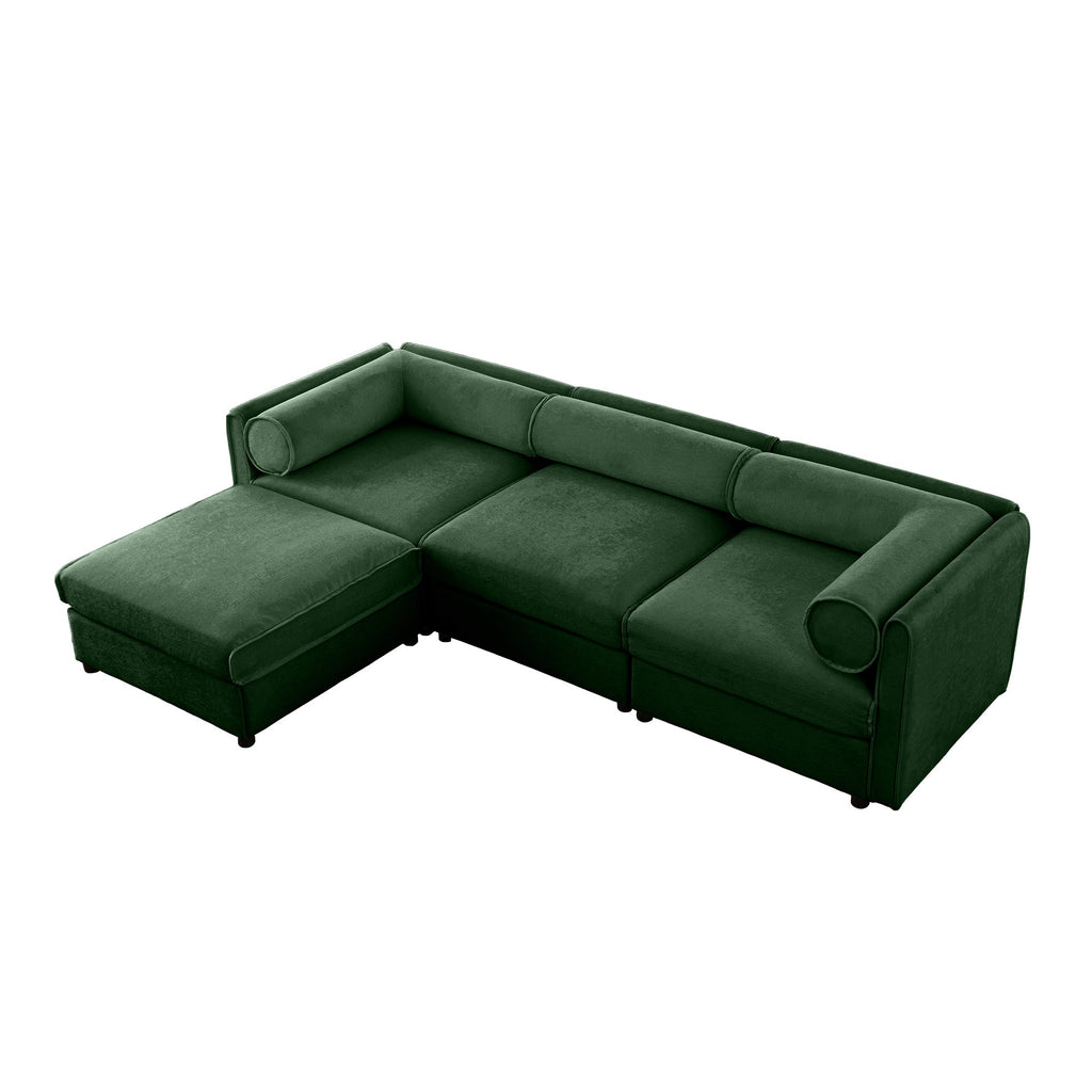 Walker Edison | Élégant canapé d'angle en chenille verte avec assise de rangement et pouf