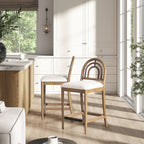 Tabouret de bar Leon 27' à dossier arqué, en bois et tissu, lot de 2 