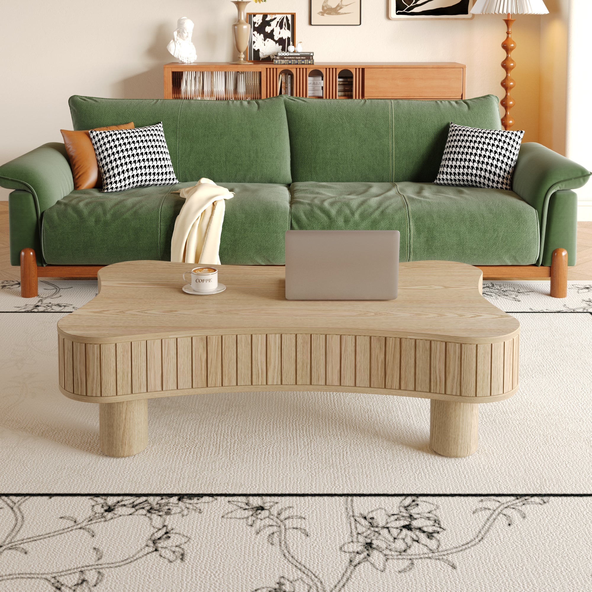 Walker Edison | Table basse et bureau à plateau relevable cannelé Curve Design 