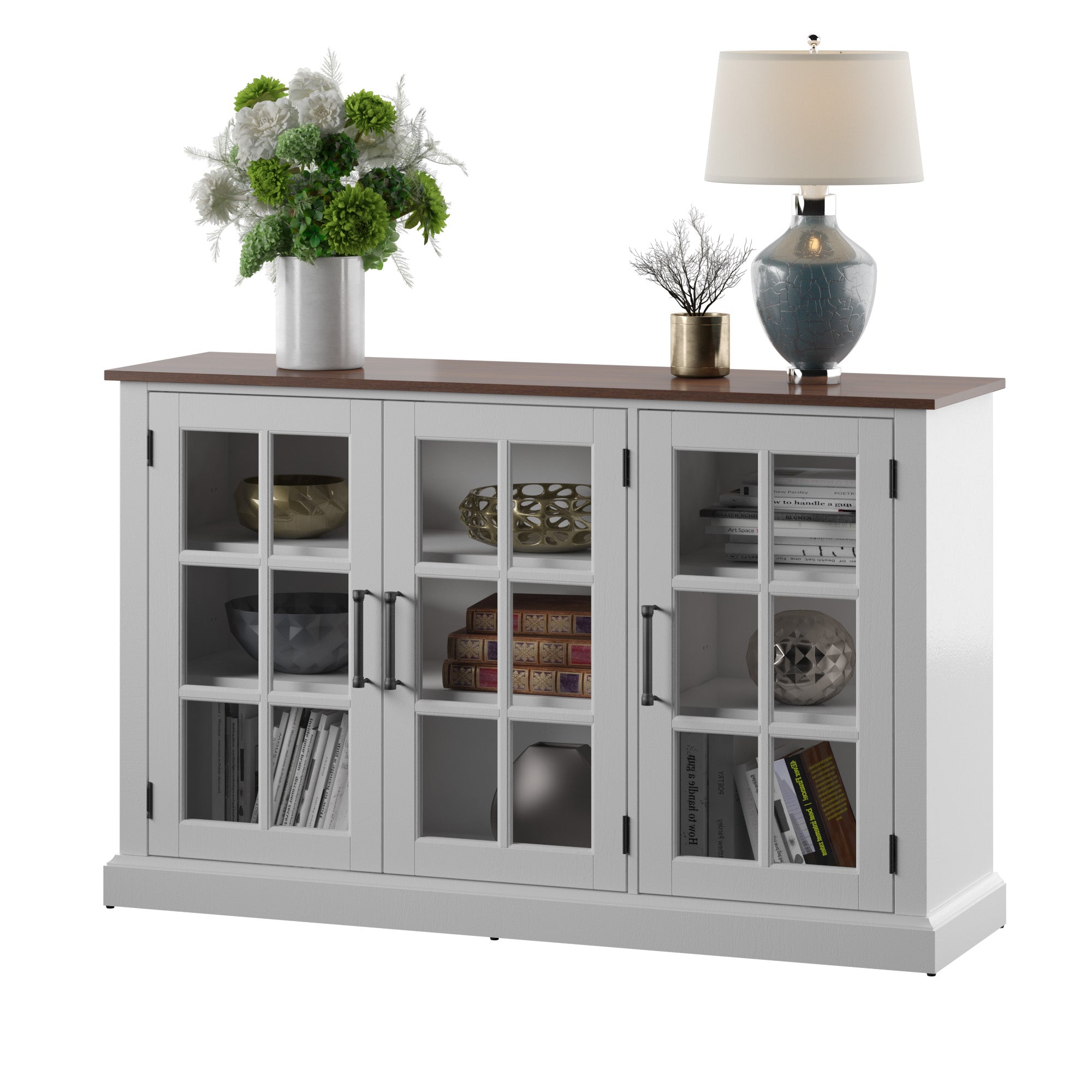 Buffet bicolore avec portes vitrées style ferme