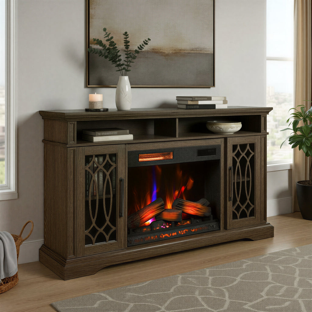 Duraflame ? Meuble TV/console multimédia avec cheminée électrique infrarouge de style ferme moderne et télécommande