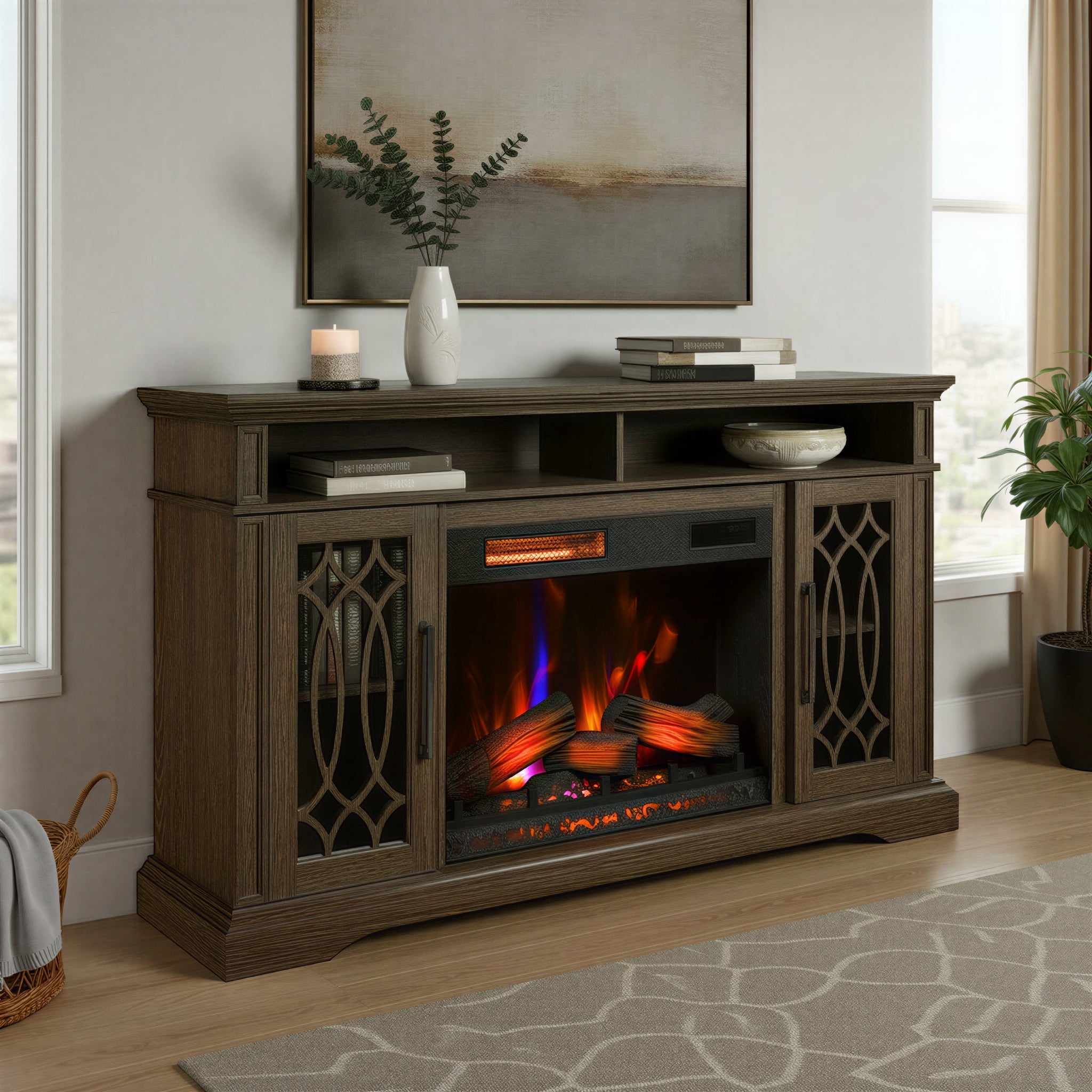 Duraflame ? Meuble TV/console multimédia avec cheminée électrique infrarouge de style ferme moderne et télécommande