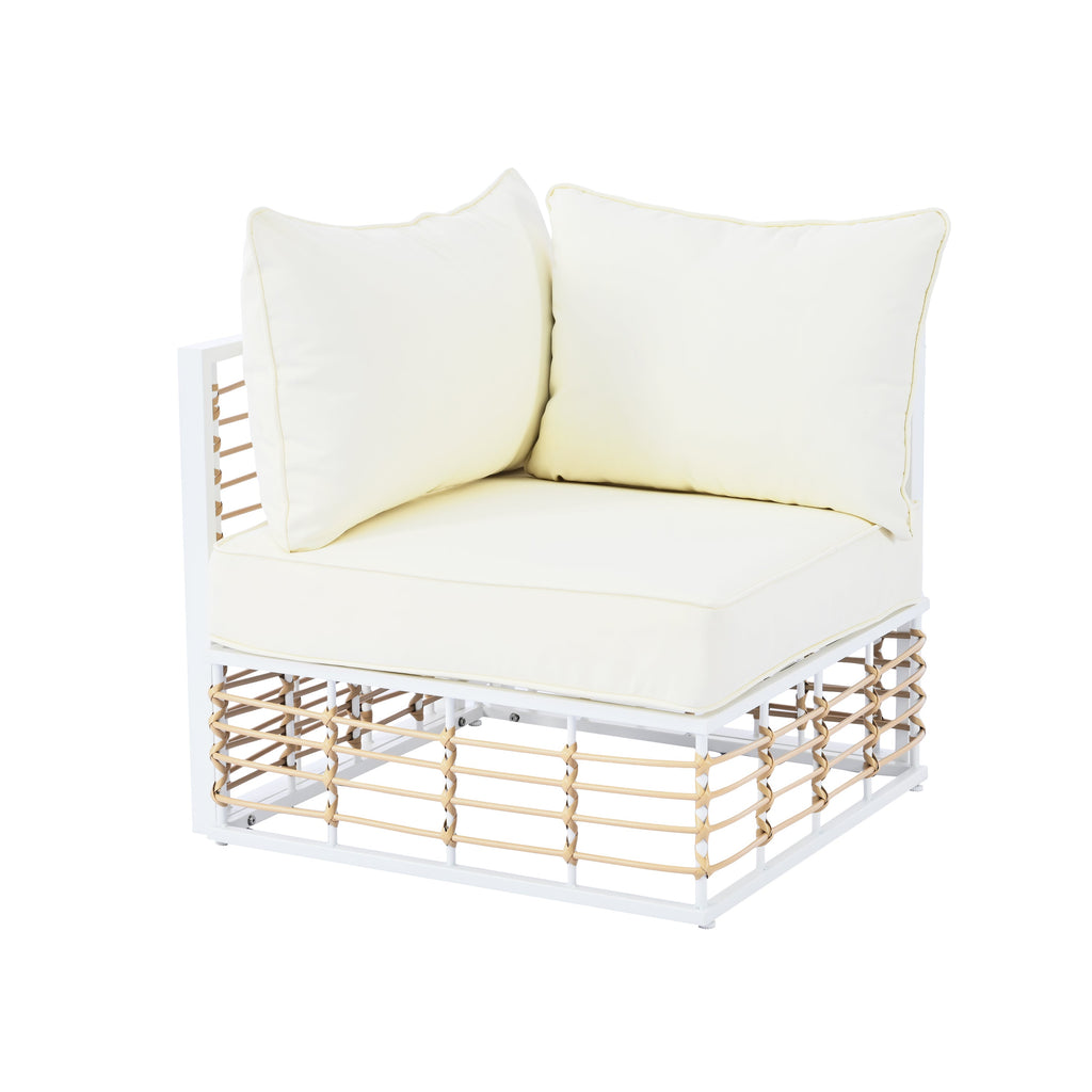 Ensemble de canapés d'angle d'extérieur Walker Edison | Blanc, moderne et minimaliste, 7 pièces, en métal.