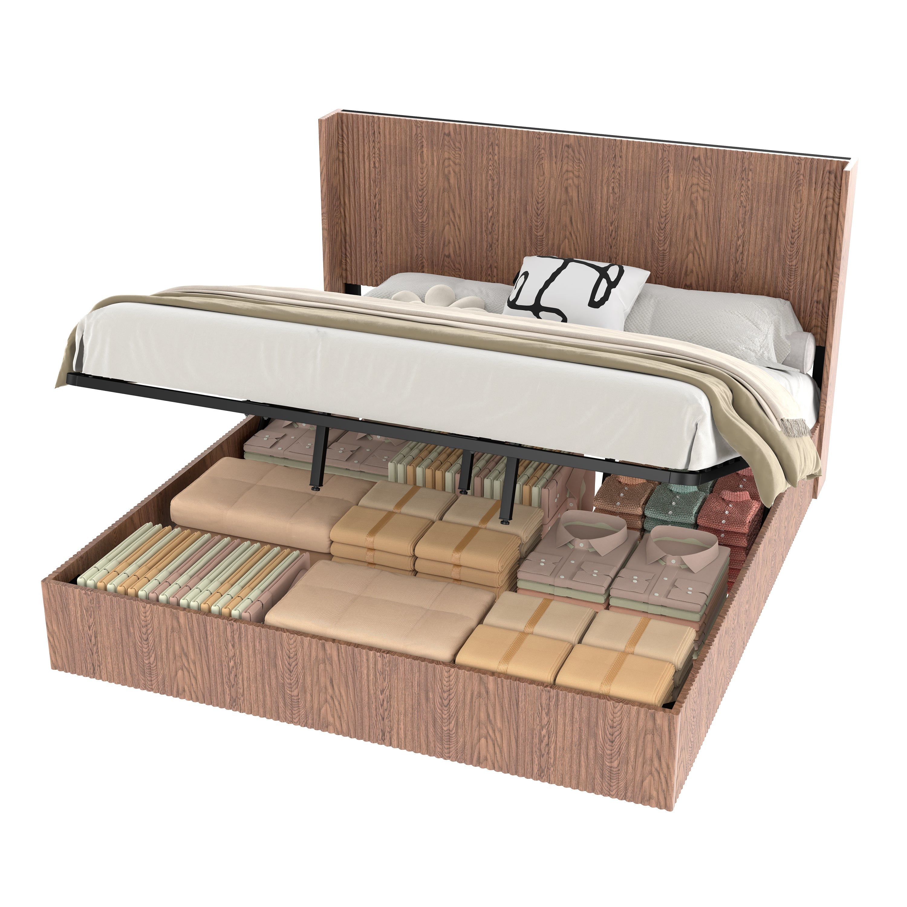 Walker Edison | Cadre de lit moderne rainuré et ondulé avec rangement intégré 