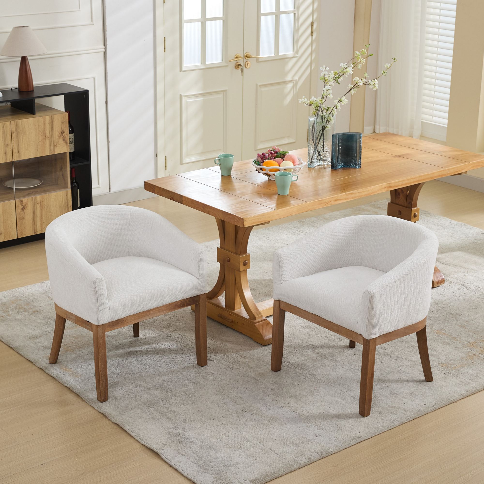 Chaises de salle à manger cylindriques rembourrées en lin, style moderne du milieu du siècle 