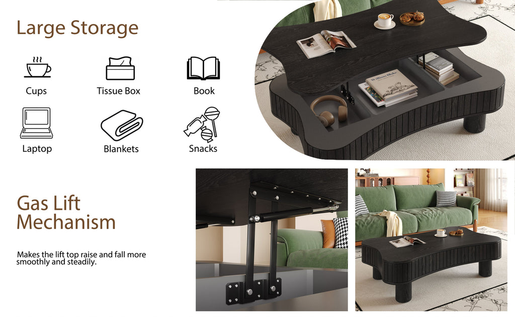 Walker Edison | Table basse et bureau relevables au design incurvé noir cannelé 