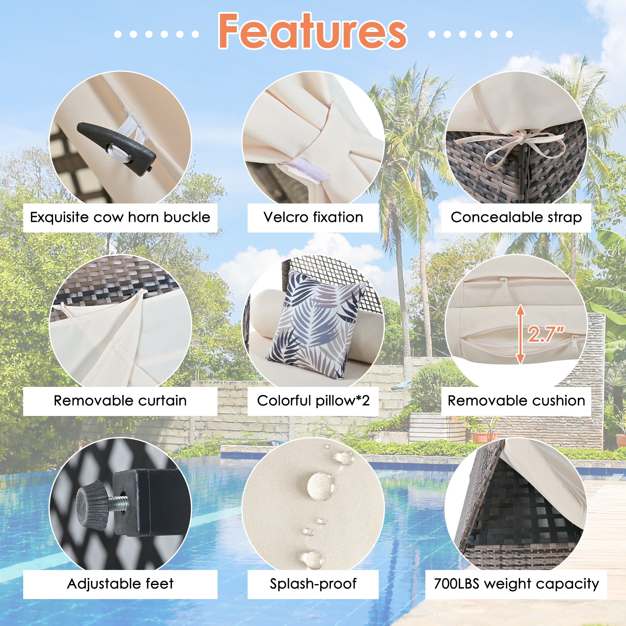 Walker Edison | Bain de soleil d'extérieur en osier en forme de tente avec coussins colorés