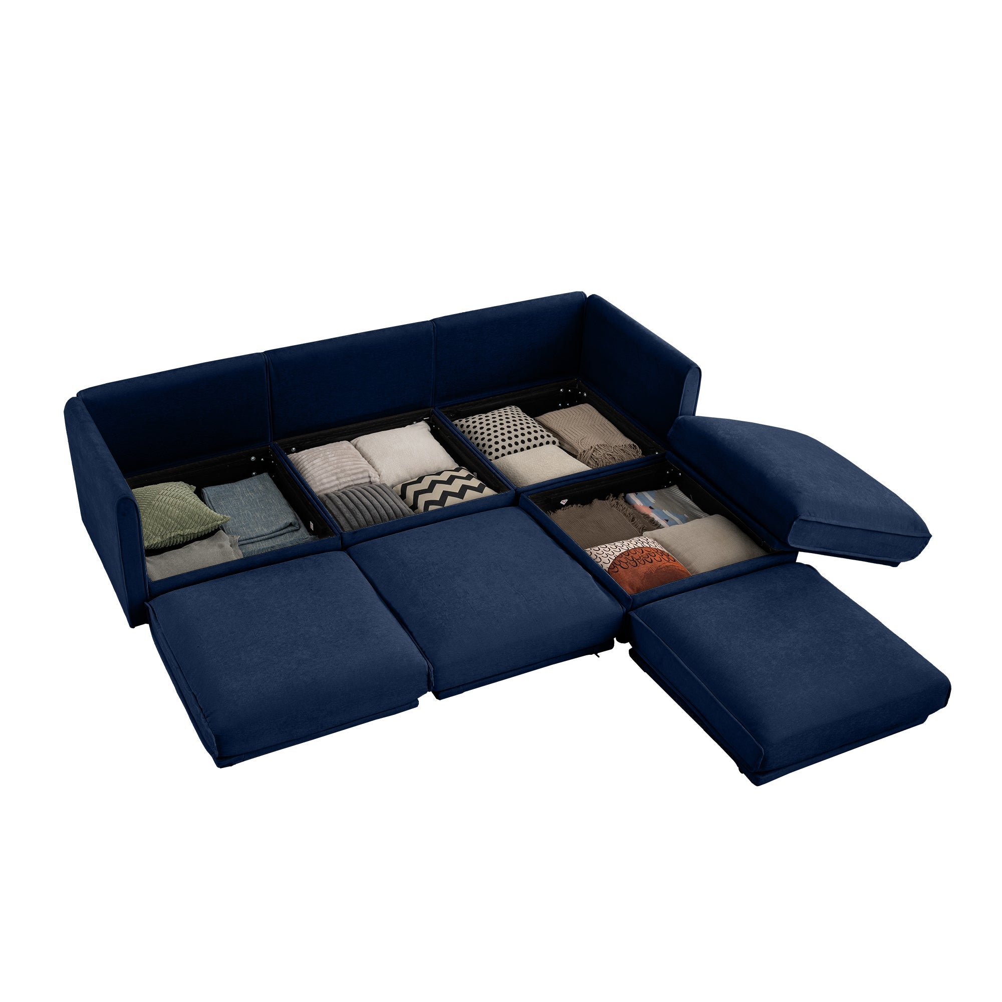 Walker Edison | Élégant canapé d'angle 3 places en chenille bleue avec rangement et pouf