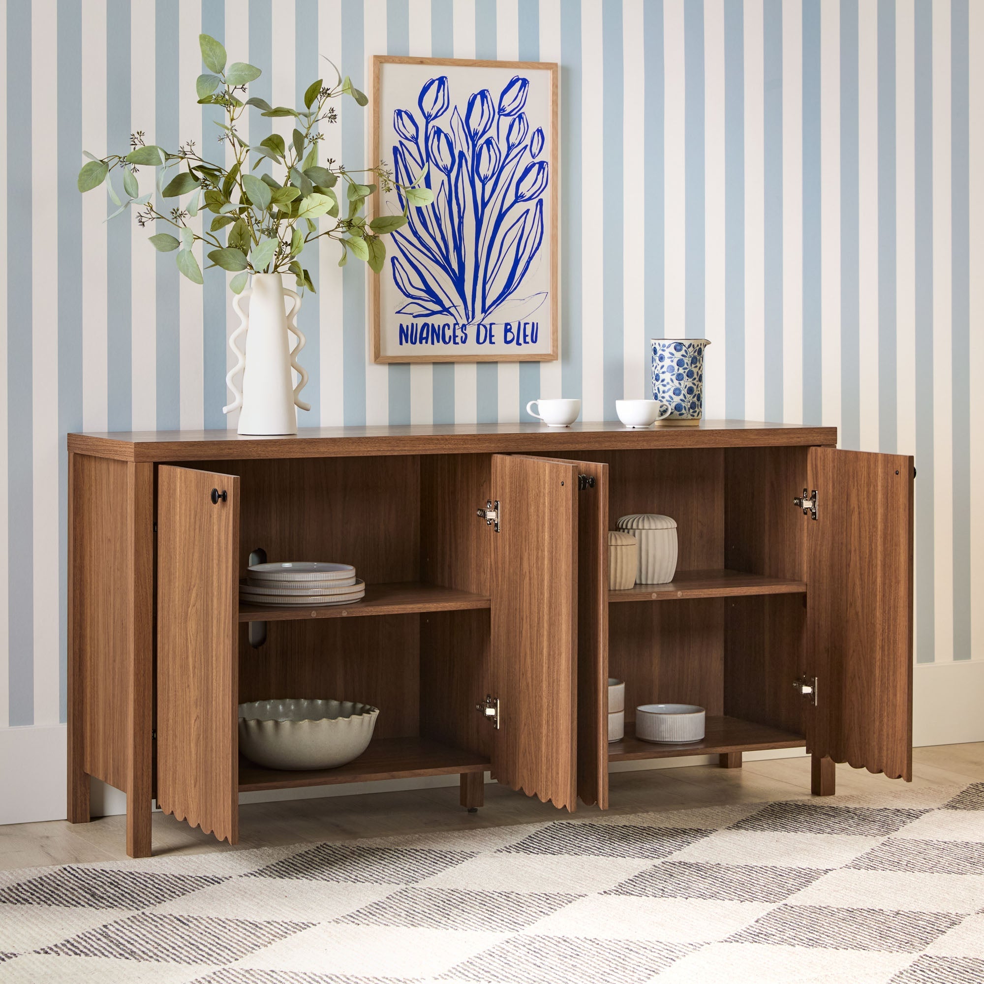 Buffet/meuble TV Paisley 60 moderne à bords festonnés, montage facile