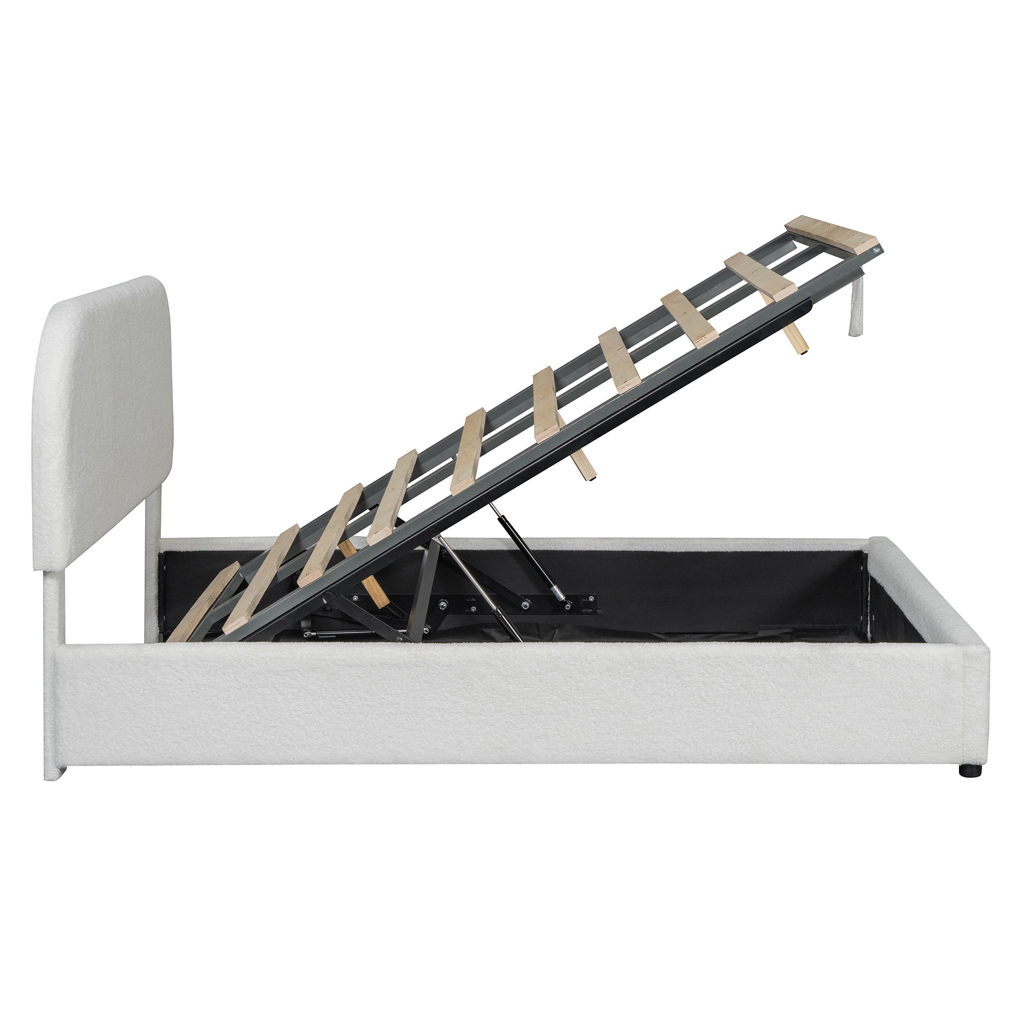 Walker Edison | Teddy Lit plateforme rembourré pleine grandeur avec rangement hydraulique