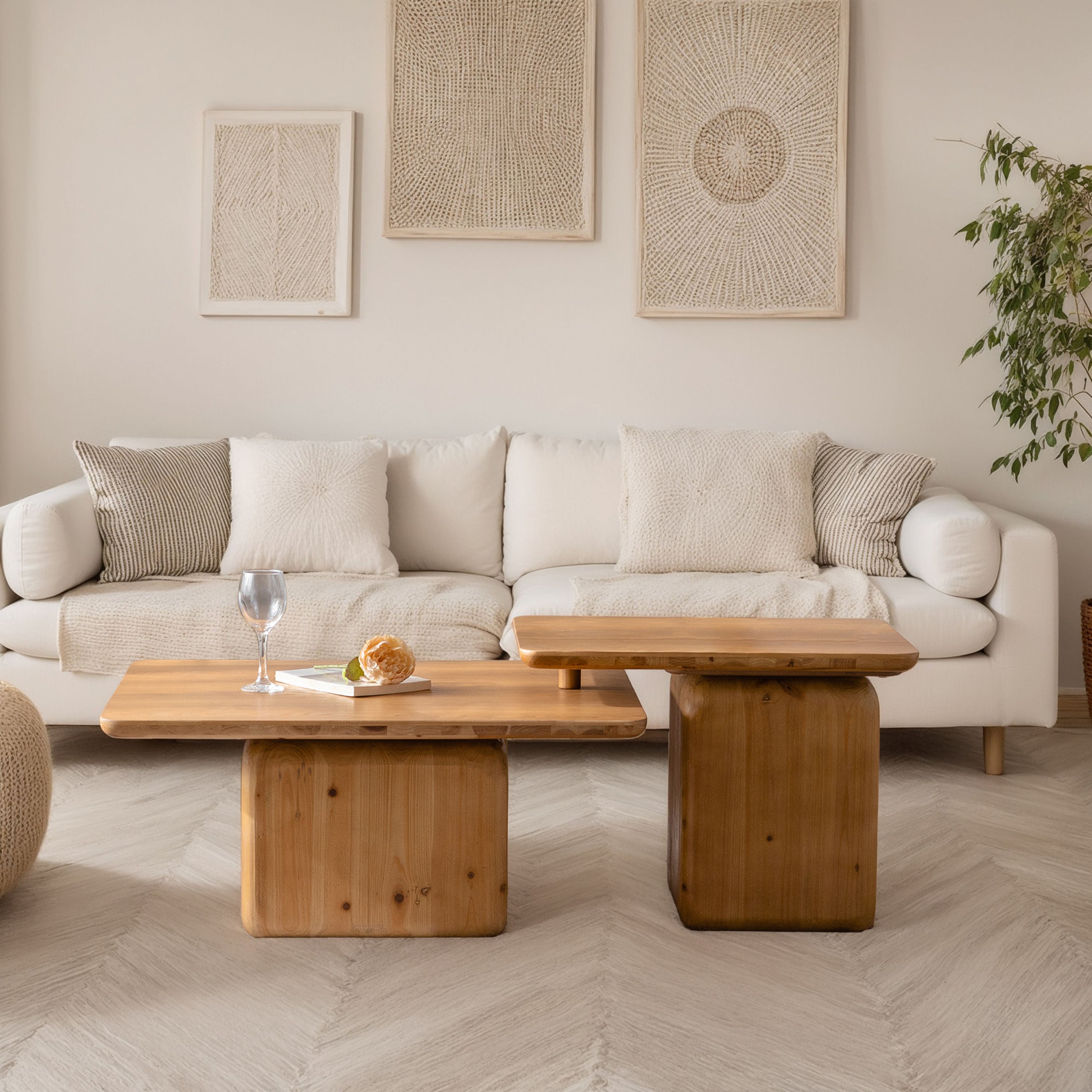 Walker Edison | Ensemble de 2 tables basses carrées style vintage