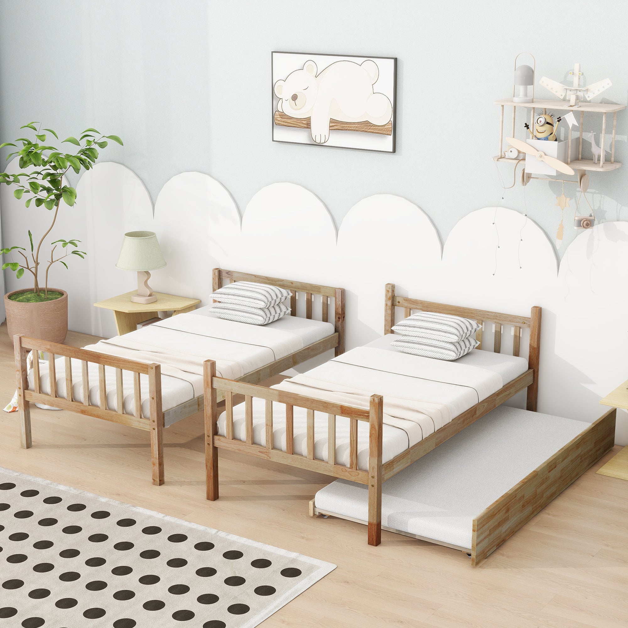 Walker Edison | Lit superposé convertible avec lit gigogne et échelle | 3 couchages 