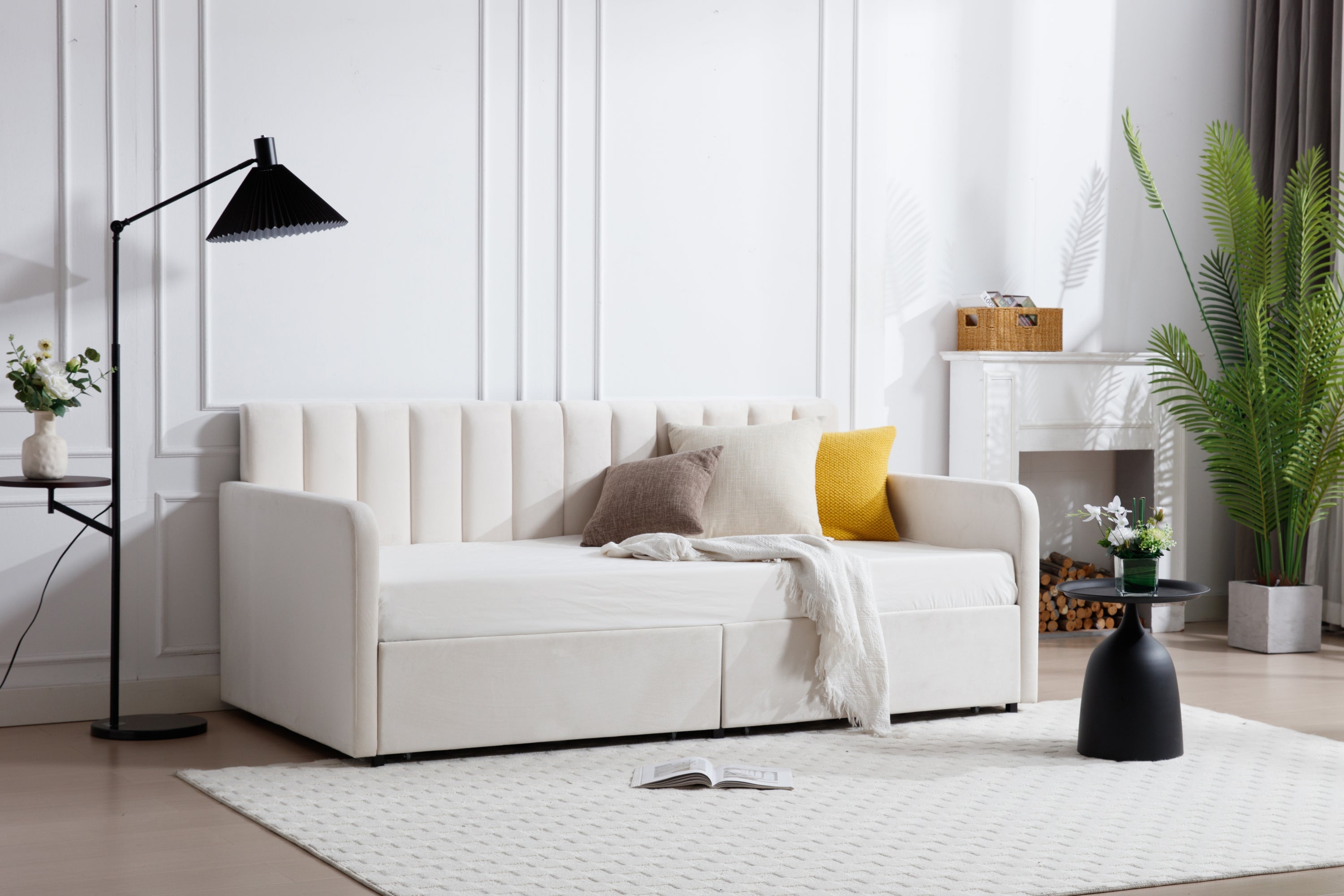 Walker Edison | Lit de jour capitonné en velours avec rangement