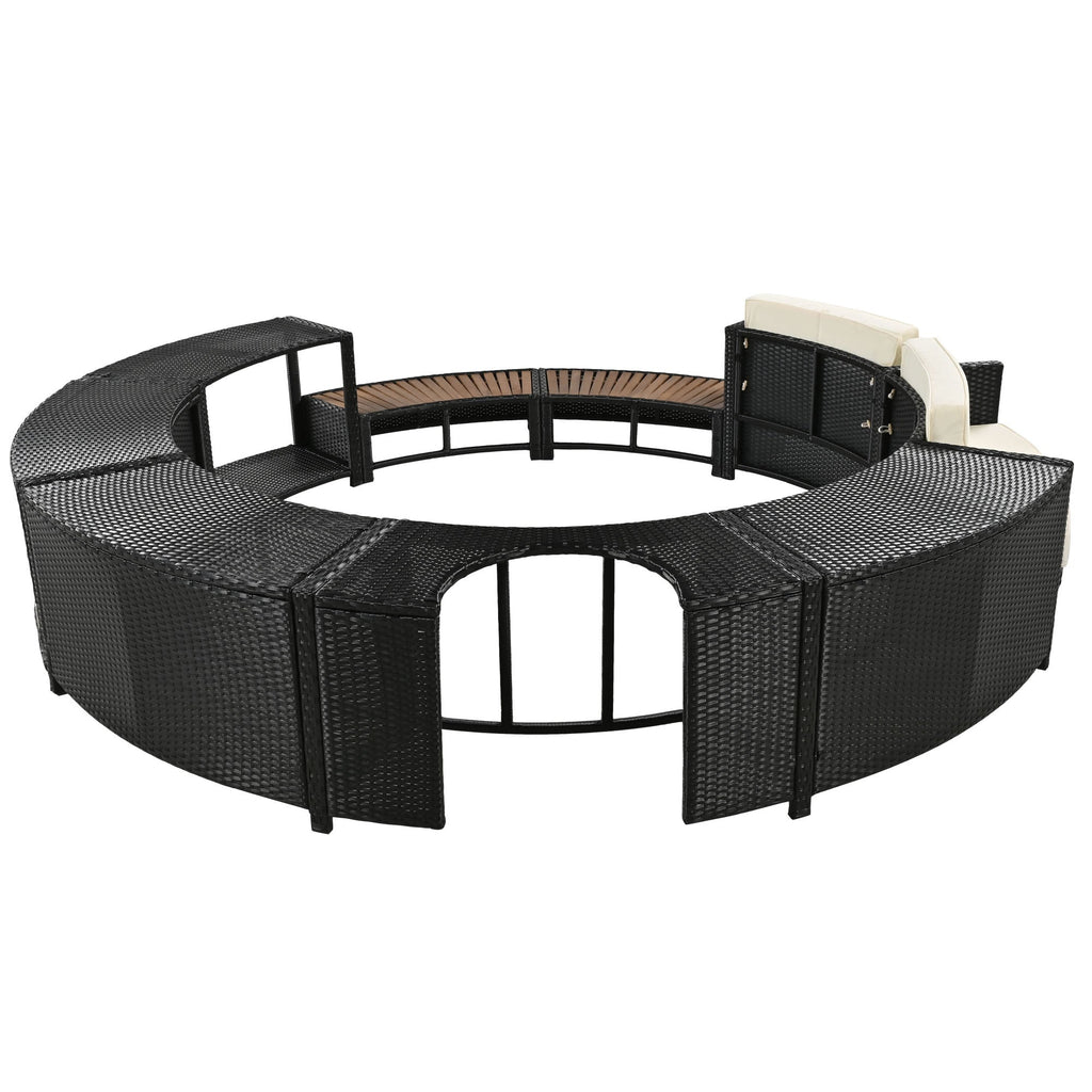 Walker Edison | Ensemble de canapé de patio en rotin avec structure de spa et espaces de rangement