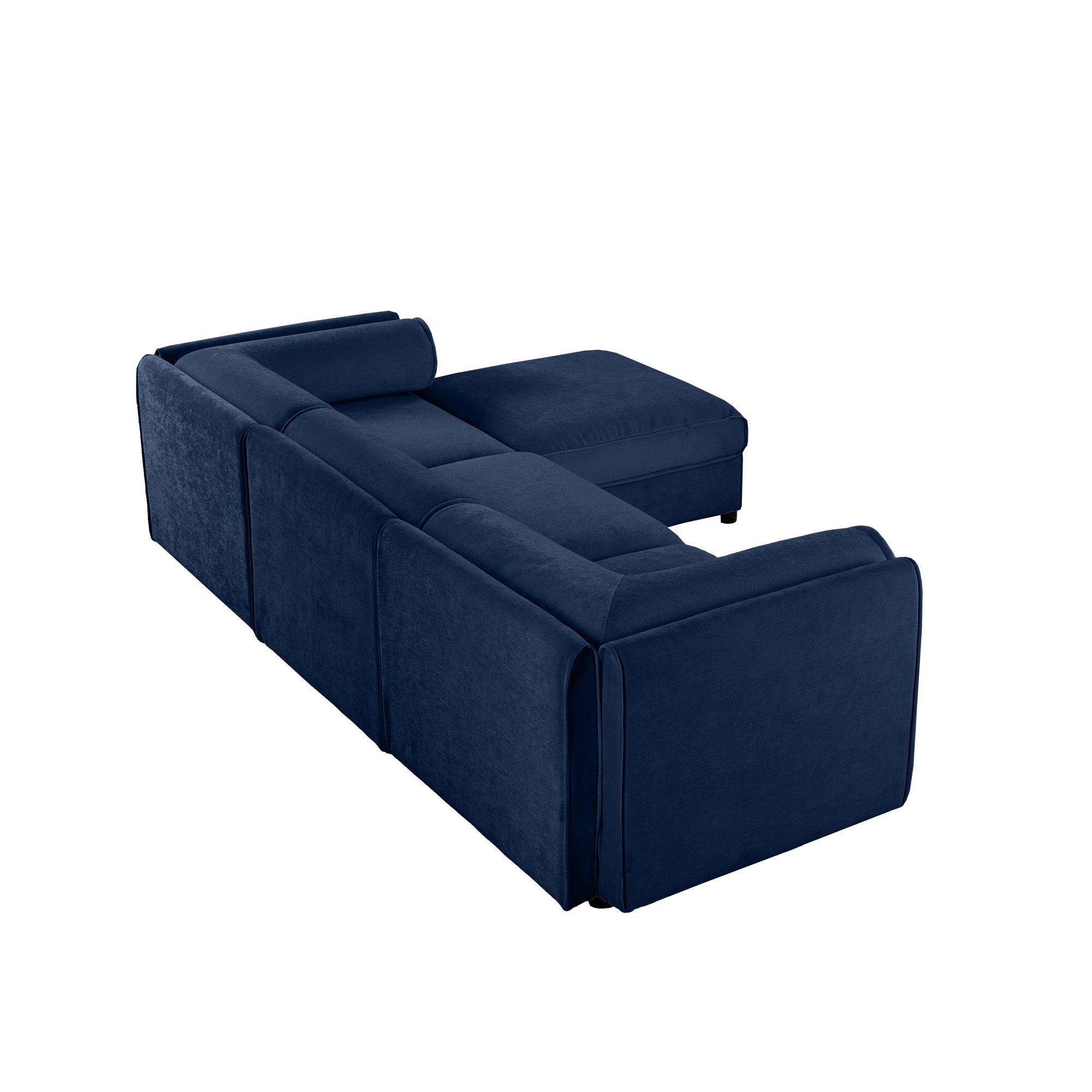 Walker Edison | Élégant canapé d'angle 3 places en chenille bleue avec rangement et pouf