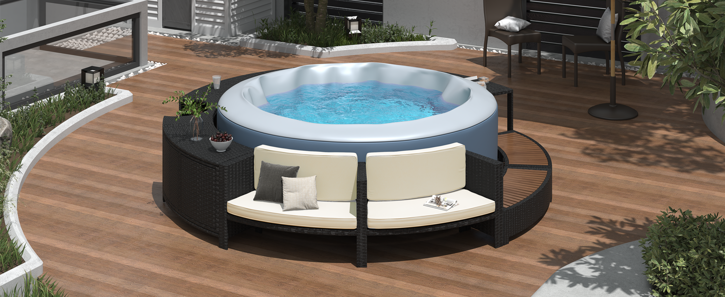 Walker Edison | Ensemble de canapé de patio en rotin avec structure de spa et espaces de rangement