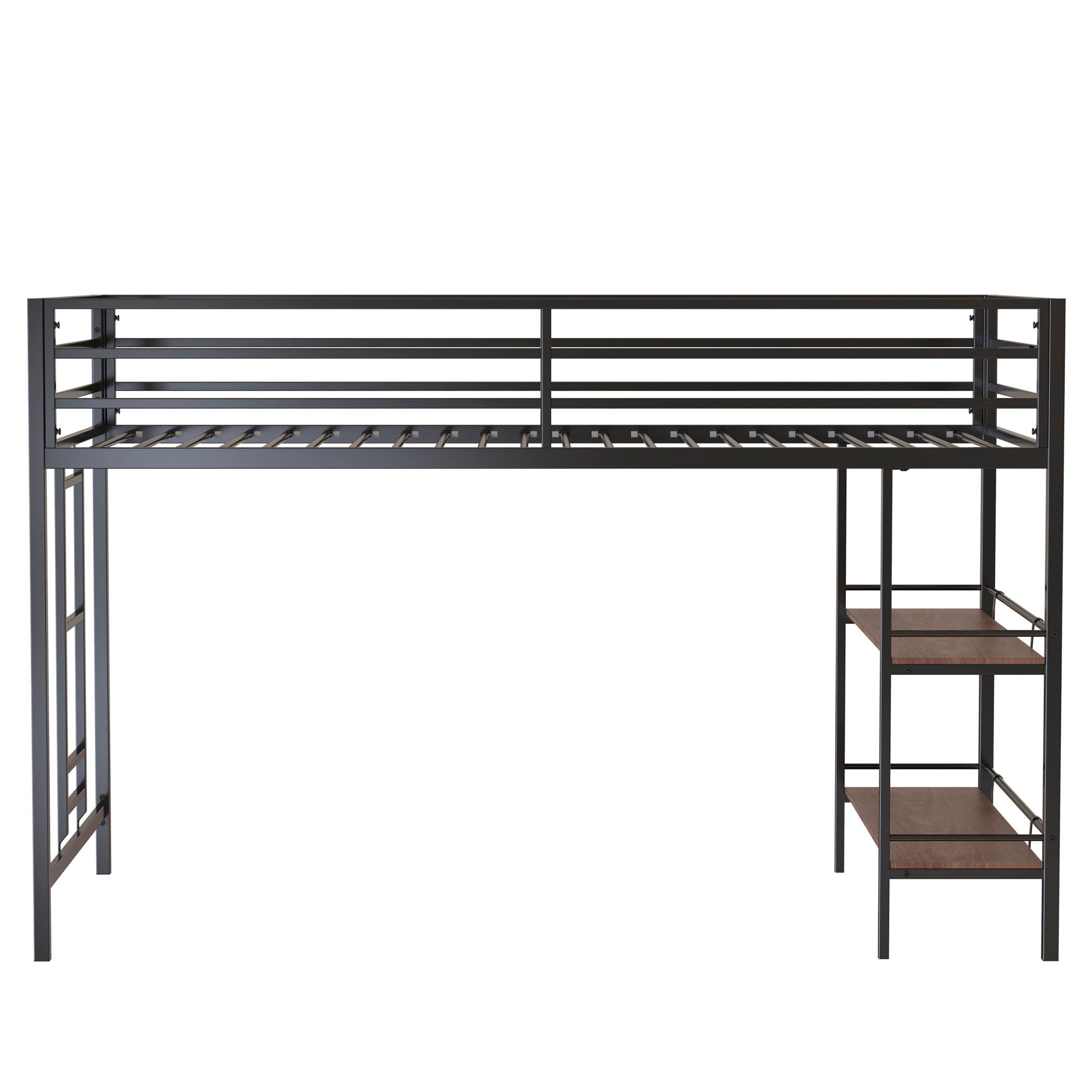 Walker Edison | Lit superposé mezzanine junior robuste noir avec étagère en bois