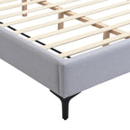 Cadre de lit contemporain King en lin recouvert de tissu avec éclairage et étagères 