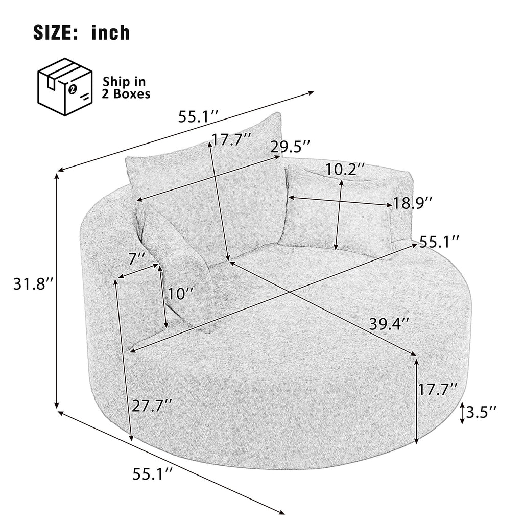 Fauteuil pivotant rond Walker Edison à 360° avec coussins