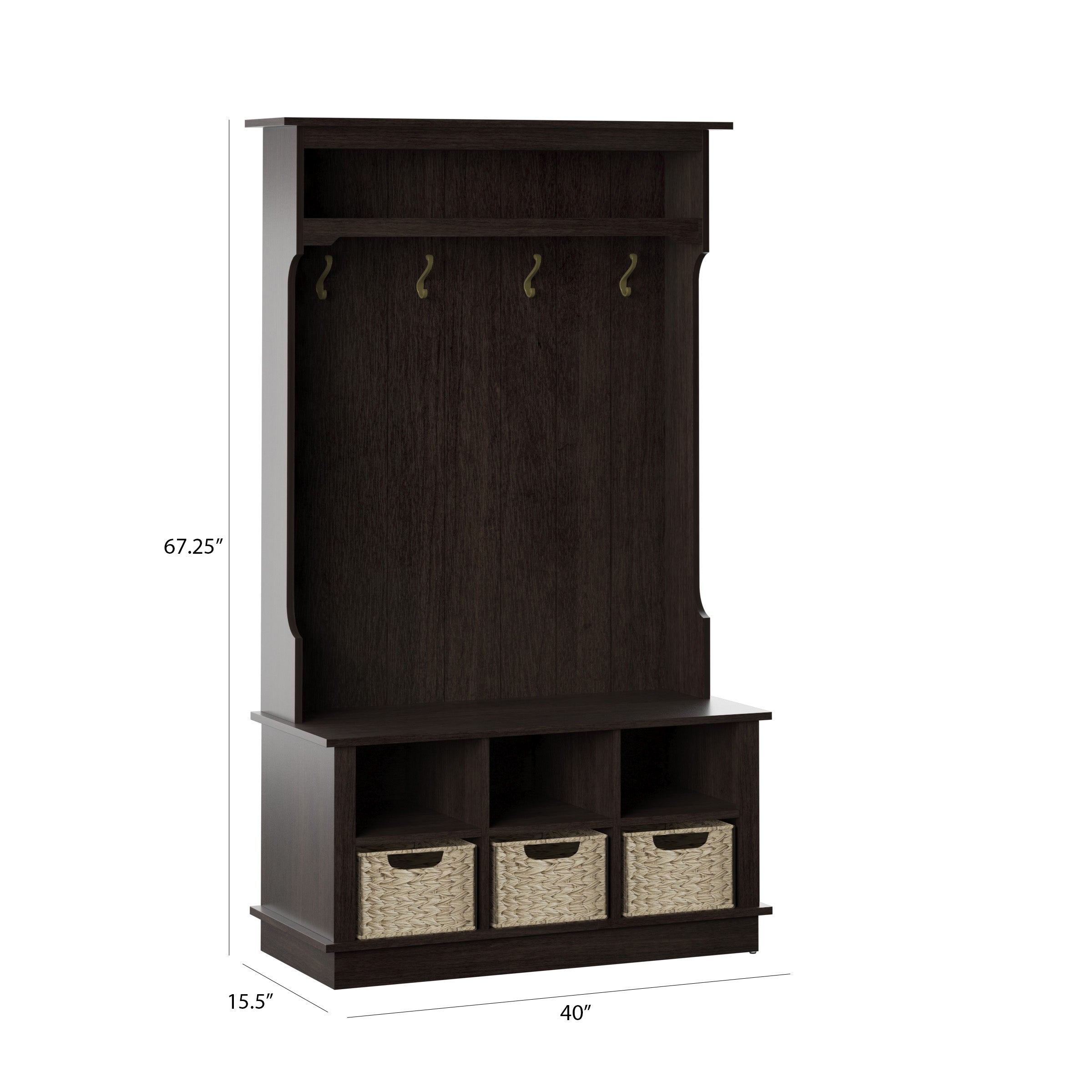 Porte-manteau d'entrée avec paniers et rangements ouverts