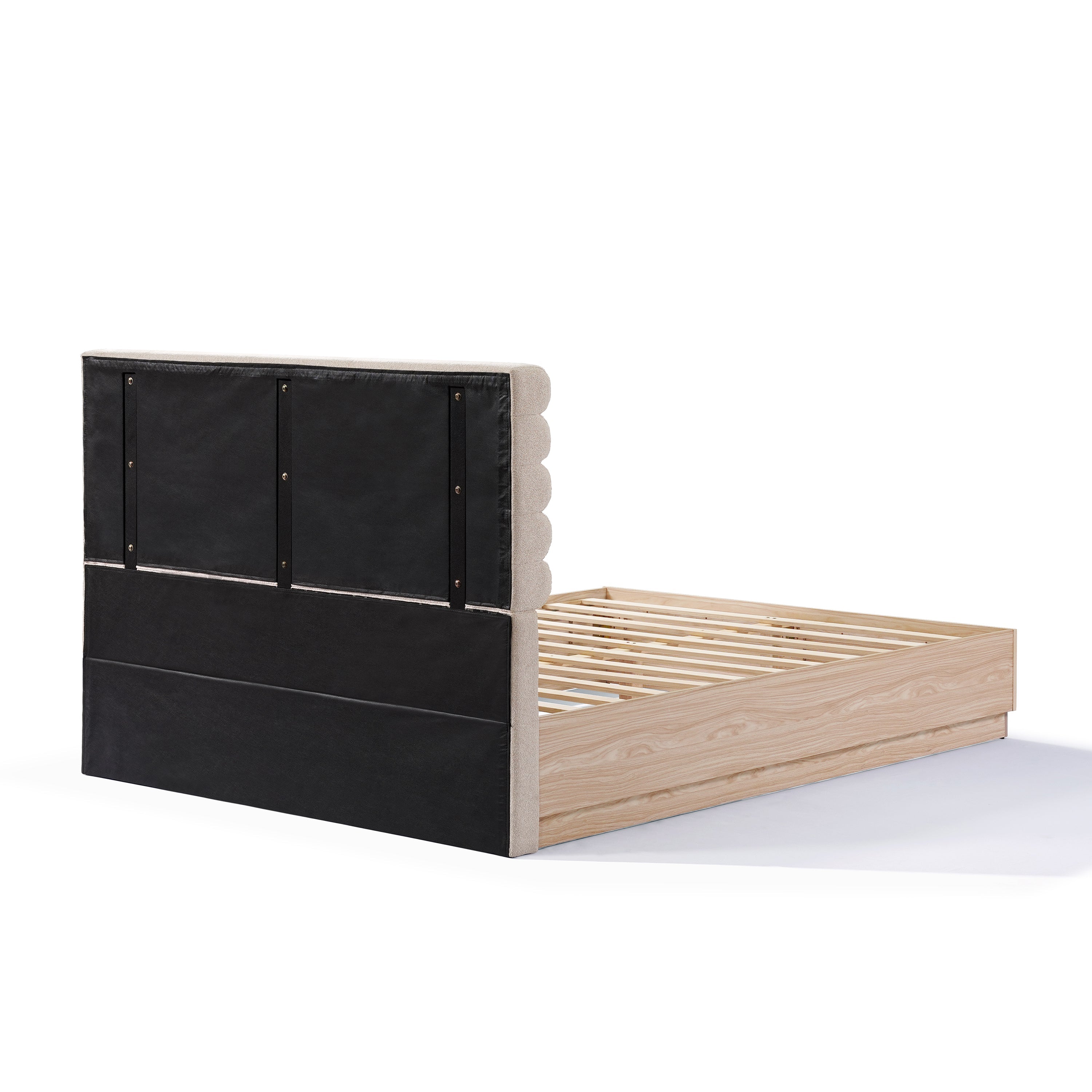 Tête de lit rembourrée en tissu bouclé, cadre de lit en bois pour lit queen size