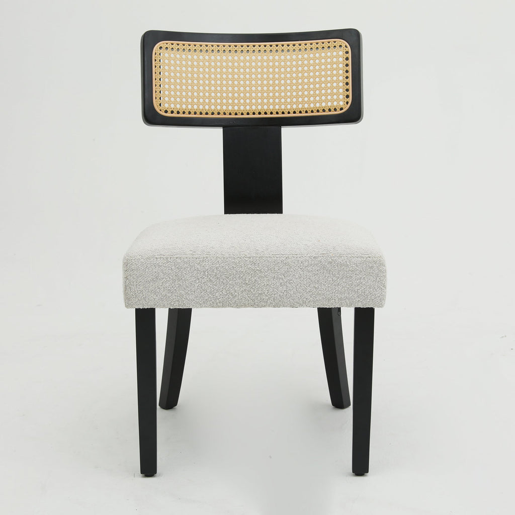 Ensemble de 2 chaises de salle à manger modernes du milieu du siècle en bois et rotin 