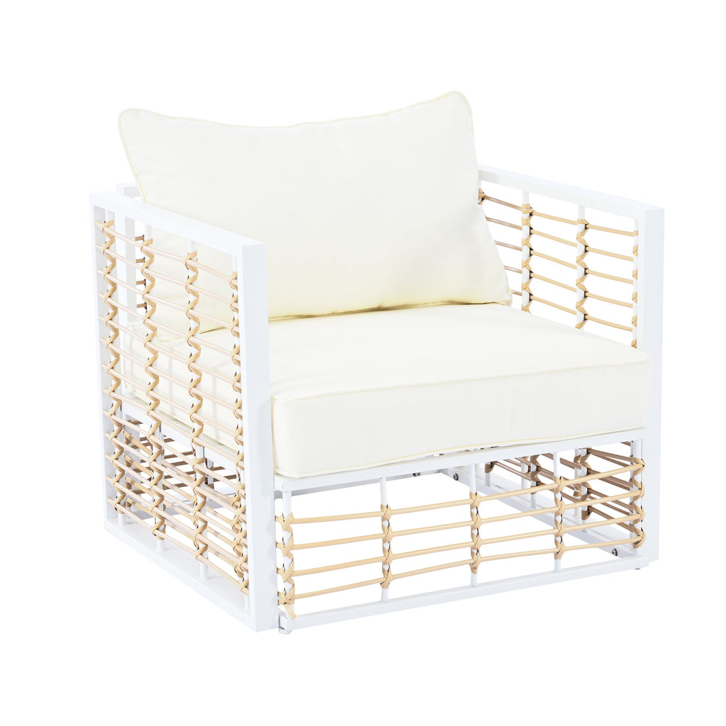 Ensemble de canapés d'angle d'extérieur Walker Edison | Blanc, moderne et minimaliste, 7 pièces, en métal.