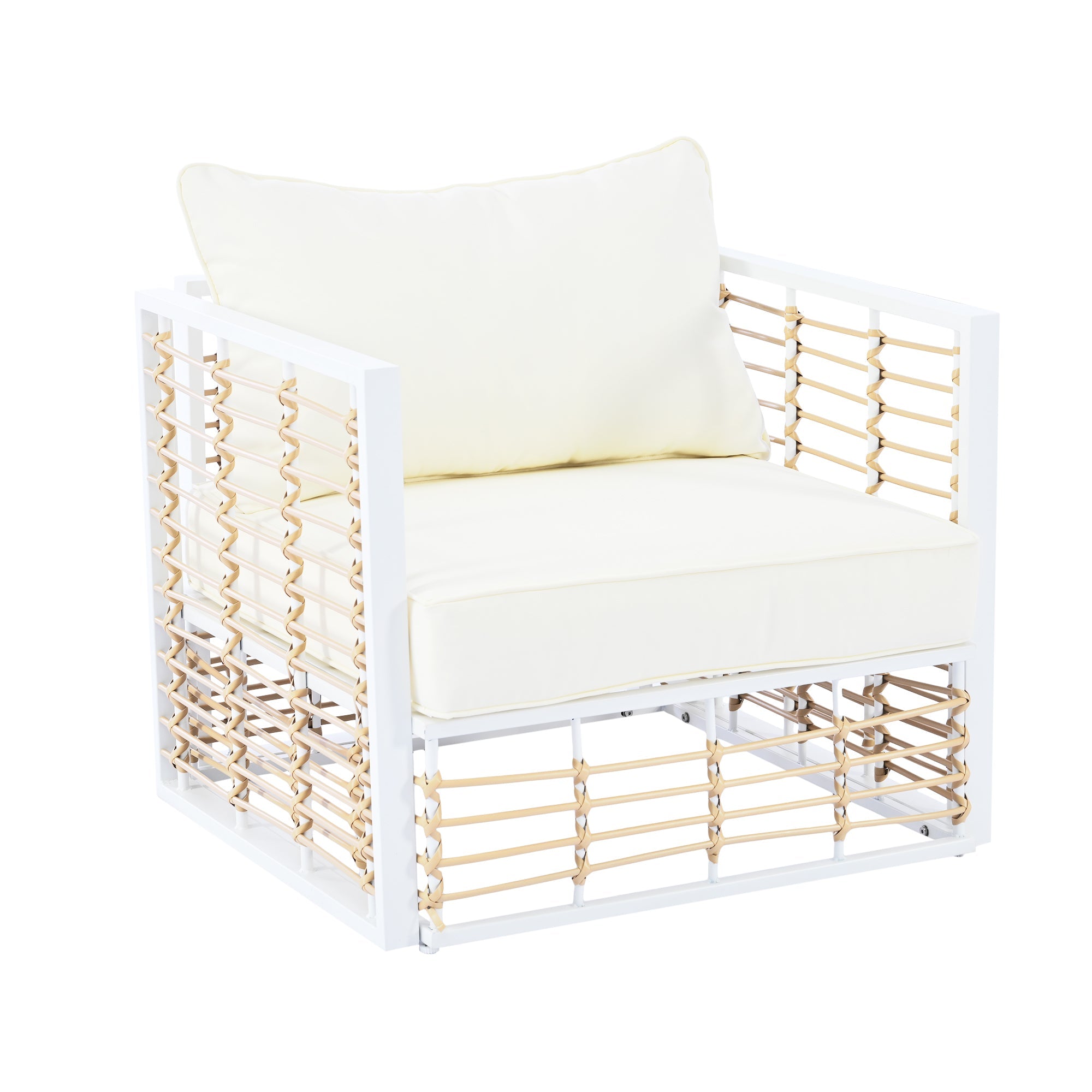 Ensemble de canapés d'angle d'extérieur Walker Edison | Blanc, moderne et minimaliste, 7 pièces, en métal.