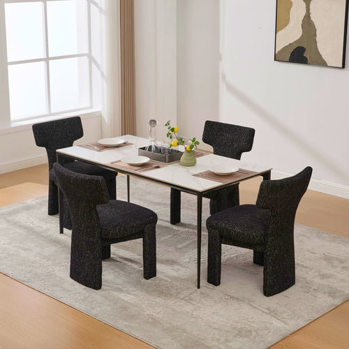 Ensemble de 4 chaises de salle à manger modernes et larges en chenille rembourrée, au design incurvé 