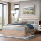 Tête de lit rembourrée en tissu bouclé, cadre de lit en bois pour lit queen size