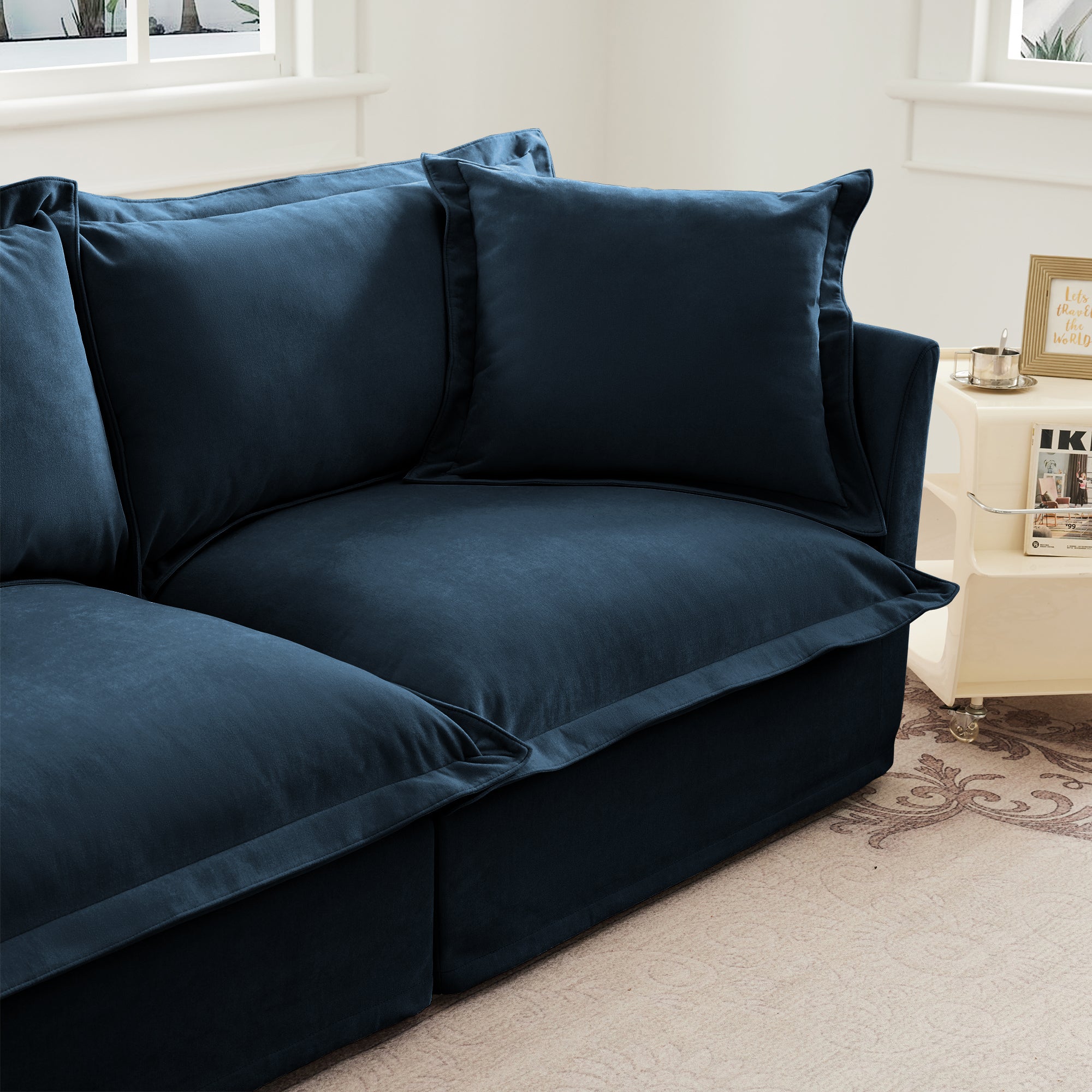 Walker Edison | Fauteuil bleu Cloud avec housse amovible et repose-pieds