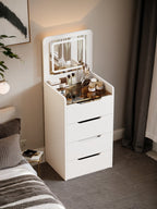 Walker Edison | Ensemble coiffeuse 3 en 1 blanc avec miroir rabattable et rangement